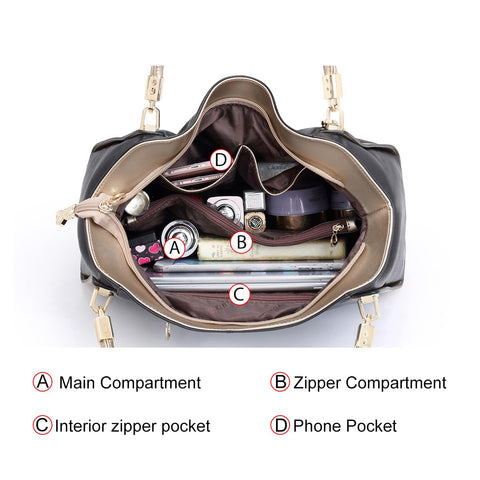 FOXLOVER Top Handle Shoulder Bags for Women Cow Leather Purses Women's Tote Handbags Satchel with Zipper Metal charm（B-Black Without Logo） FOXLOVER