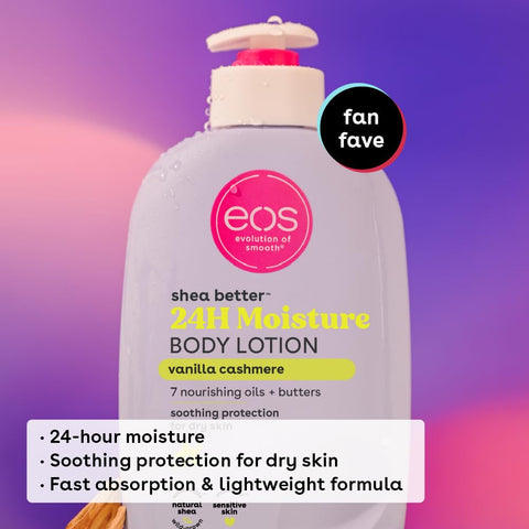 eos Shea Better Body Lotion- Vanilla Cashmere, 24-Hour Moisture Skin Care, Lightweight & Non-Greasy, Made with Natural Shea, Vegan, 16 fl oz eos