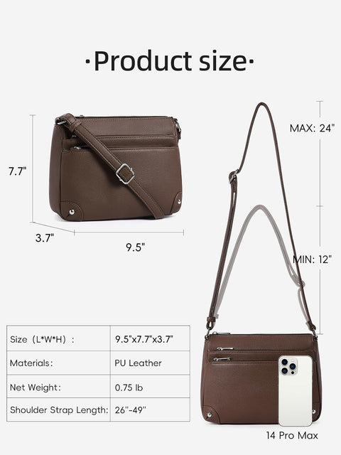 WESTBRONCO Crossbody Bags for Women, Medium Size Shoulder Handbags, Satchel Purse with Multi Zipper Pocket Coffee