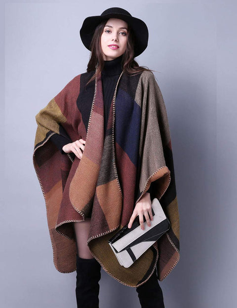 KirGiabo Women's Poncho Sweater Shawl Wraps Cape for Fall Winter,Khaki KirGiabo