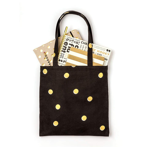 kate spade new york Cute Canvas Tote Bag for Women, Black Canvas Beach Bag, Book Tote with Pocket, Scatter Dot