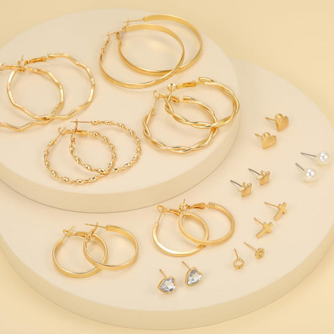 84 Pairs Gold Stud Earrings Set for Women Multipack, Fashion Pearl Cubic Zirconia Butterfly Earrings Packs Piercings, Hypoallergenic Stud Hoops Earrings for Gift