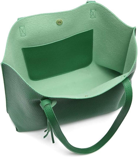 Dreubea Women's Soft Faux Leather Tote Shoulder Bag from, Big Capacity Tassel Handbag Forest Green Dreubea