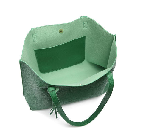 Dreubea Women's Soft Faux Leather Tote Shoulder Bag from, Big Capacity Tassel Handbag Forest Green Dreubea