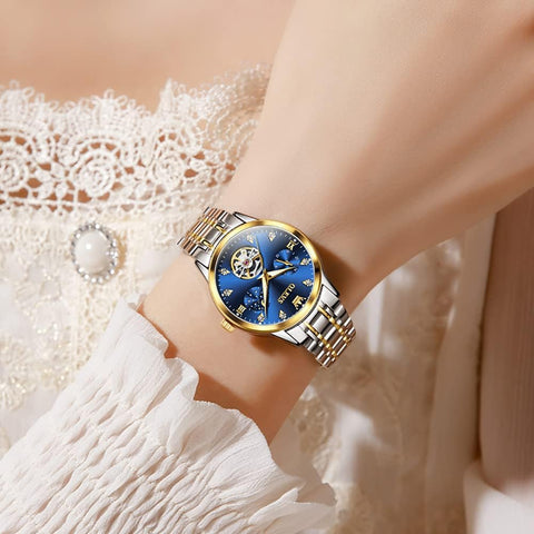 OLEVS Womens Automatic Skeleton Watches Luxury Diamond Self Winding Fashion Dress Wrist Watch Waterproof Luminous OLEVS