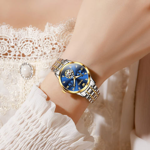 OLEVS Womens Automatic Skeleton Watches Luxury Diamond Self Winding Fashion Dress Wrist Watch Waterproof Luminous OLEVS