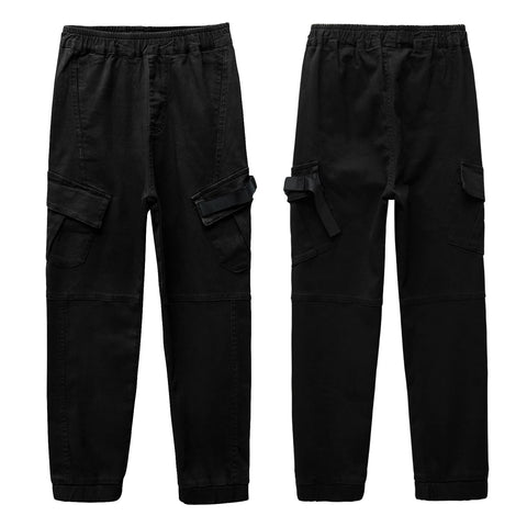Boys Cargo Pants Cotton Casual Pants Elastic Waist Hiking School Uniform Sweatpants Joggers (Black, 10-12)