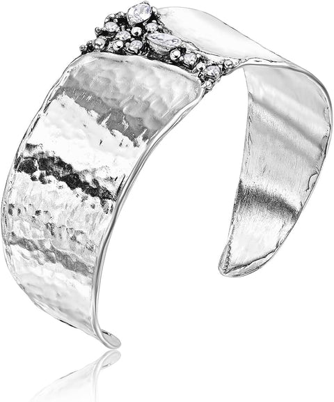 925 Sterling Silver Cuff Bracelet With 2.60 TCW White Facet Cubic Zirconia, Statement Jewelry, Hypoallergenic, Nickel and Lead-free, Artisan Handcrafted Designer collection, Made In Israel JEAN RACHEL JEWELRY