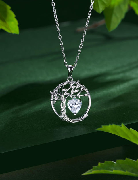HAOSG 925 Sterling Silver April Birthstone Necklace Cubic Ziconia Simulated Diamond Necklace Tree of Life Pendant Necklaces Birthday Anniversary Wedding Gifts for Women Her Girls, Adjustable Chain HAOSG