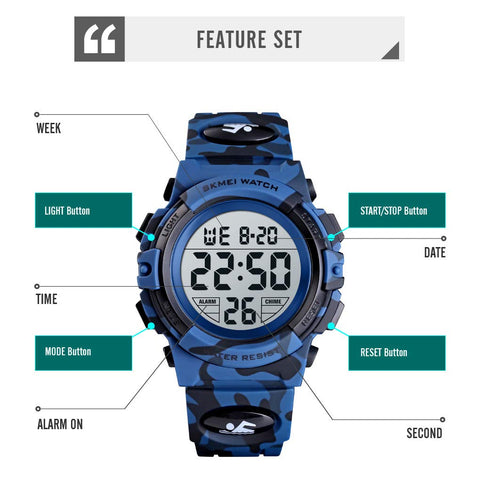 Kids Digital Watch Boys Outdoor Sports 50M Waterproof Girls Watches Alarm Clock 12/24 H Stopwatch Calendar for Ages 3-15 Boy Girl Wristwatch Kids Gift,Camo Dark Blue X