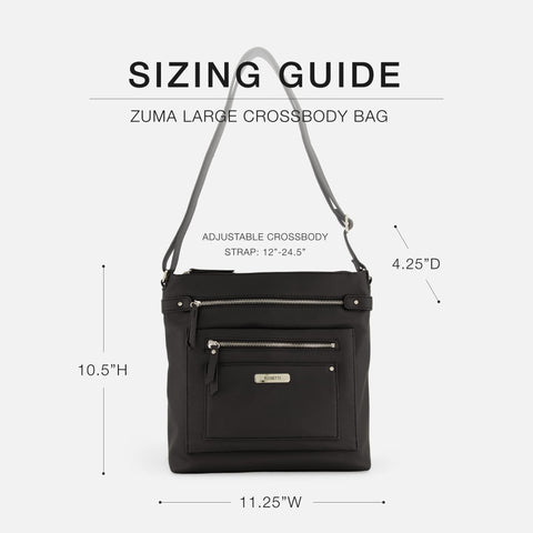 Rosetti Zuma Large Crossbody Bag, Faux Leather Purse, Adjustable Strap, Black Rosetti
