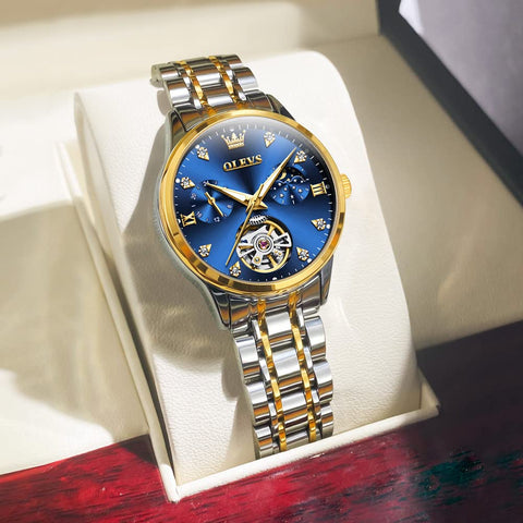 OLEVS Womens Automatic Skeleton Watches Luxury Diamond Self Winding Fashion Dress Wrist Watch Waterproof Luminous OLEVS
