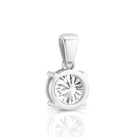 14K Solid White Gold Lab Grown Moissanite Round Cut Solitaire Pendant | Dangle Bail | 8.0mm | 2.0 CTW | Pendant Only | Fine Jewelry Luxury Gift | Birthday, Anniversary, Mother's Day