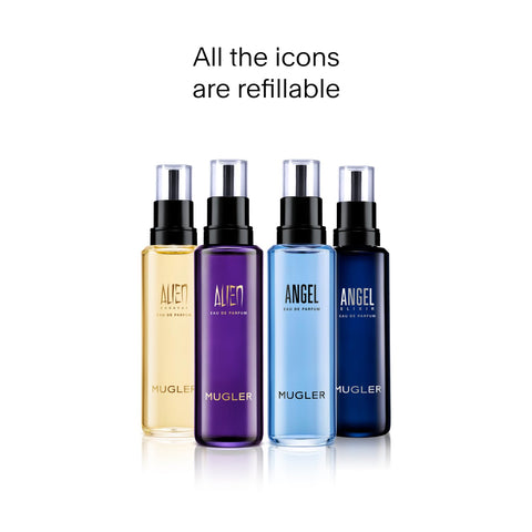 Mugler - Angel - Eau de Parfum - Womens Perfume Refill Bundle - Ambery & Woody - With Bergamot, Praline, and Patchouli - 1.6 Fl Oz Refillable Perfume & 3.3 Fl Oz Refill Mugler