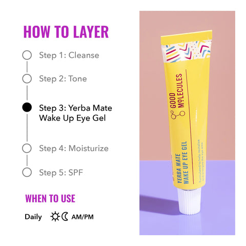 Good Molecules Yerba Mate Wake Up Eye Gel - Hydrating Under Eye Gel Cream with Hyaluronic Acid and Caffeine - Target Dark Circles and Puffiness - Skin Care for Face Good Molecules