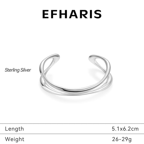 EFHARIS Double-Layer Cuff Bracelet for Women, Silver Rhodium Plated Cuff Bangle Adjustable Bracelet EFHARIS
