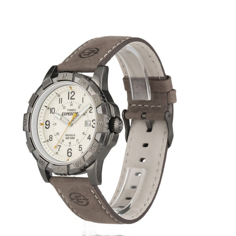 Timex Men's T49990 Expedition Rugged Metal Brown/Natural Leather Strap Watch