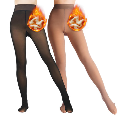 Caprilite 2 Pairs Women Fleece Lined Tights-Fake Translucent Leggings High Waist Pantyhose Sheer Thick Warm Tights For Women Caprilite