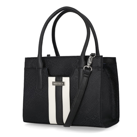 Nautica Sandy Jr. Top Handel Satchel with Removable Crossbody Strap, Black Jacquard Nautica