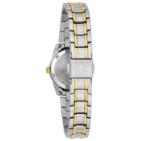 Bulova Ladies' Classic Two-Tone Stainless Steel 3-Hand Calendar Date Quartz Watch, Silver-White Dial (Style: 98M105) Bulova