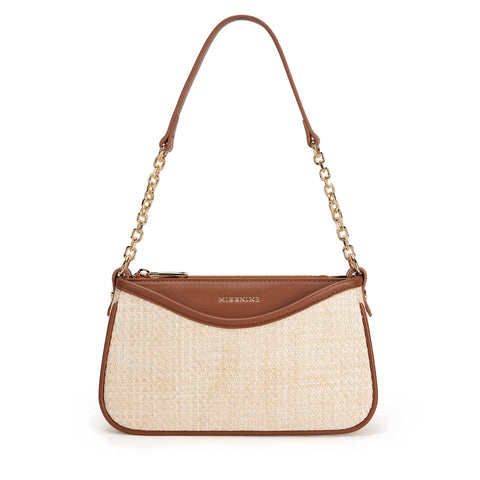 Missnine Shoulder Bag for Women Small Purse Trendy Clutch Hobo Bag Vegan Leather Mini Handbag with Zipper Closure, Brown & Beige