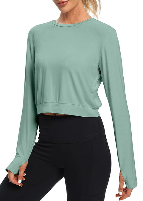 Bestisun Womens Long Sleeve Athletic Yoga Running Clothing Cross Back Workout Sports Tops Gray Green XL