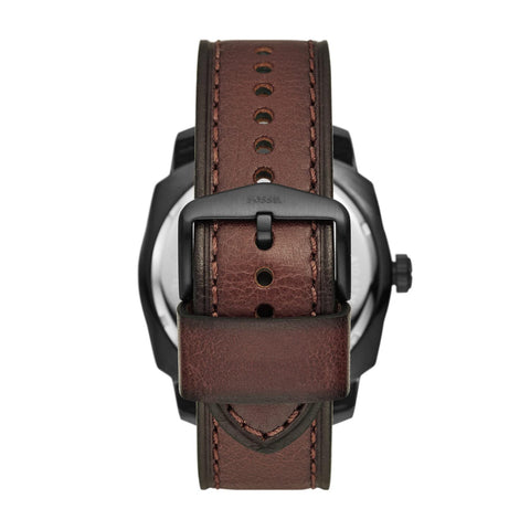 Fossil Men's Machine Quartz Stainless Steel and Leather Three-Hand Watch, Color: 49mm Black/Brown (Model: FS5972)
