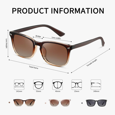 MASDUN Polarized Sunglasses for Women Men Classic Retro Style Sun glasses UV Protection (3 Pack) (Brown Gradient + Transparent Brown + Black)