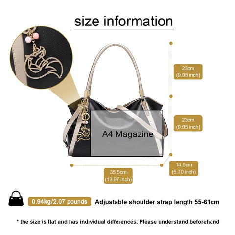 FOXLOVER Top Handle Shoulder Bags for Women Cow Leather Purses Women's Tote Handbags Satchel with Zipper Metal charm（B-Black Without Logo） FOXLOVER
