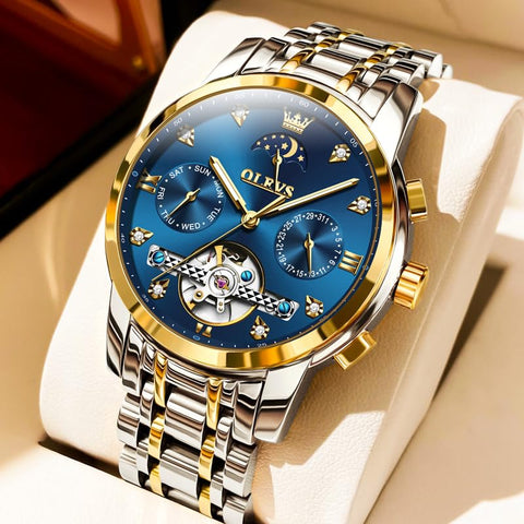 OLEVS Mens Wrist Watches Automatic Self Winding Mechanical Luxury Dress Diamond Stainless Steel Watch Gifts OLEVS