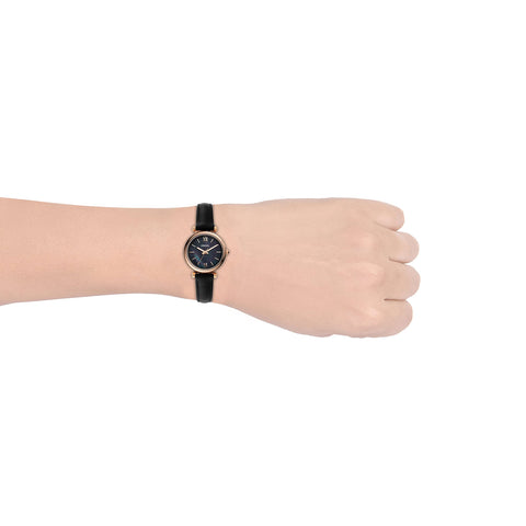 Fossil Women's Carlie Mini Quartz Stainless Steel and Leather Three-Hand Watch, Color: Rose Gold, Black (Model: ES4700) Fossil