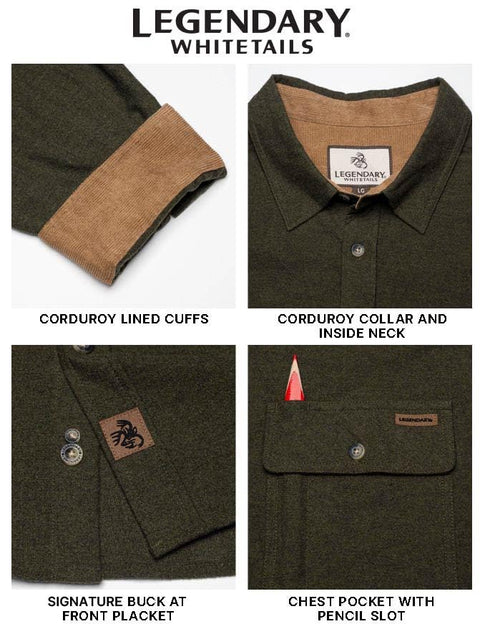 Legendary Whitetails Mens Flannel Shirt Long Sleeve Button Down 100% Cotton, Army, LRG