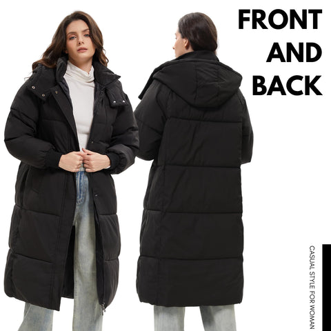 PUFFIT Long Puffer Jacket for Women,2024 Thickened Winter Coat Hooded with Deep Pockets, Ladies Warm Winter Jacket PUFFIT