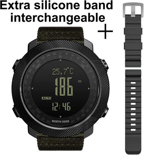 North Edge Apache Tactical Sports Watches for Men , Outdoor Survival Military Compass Rock Solid Digital Watches with Durable Band, Steps Tracker Pedometer Calories (Green)… NORTH EDGE