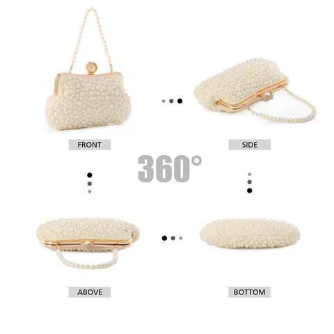 Lanpet Women Pearl Evening Handbags Noble Crystal Beaded Clutch Purse for Wedding Bridal Parites Prom Lanpet