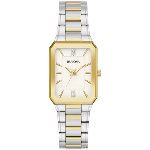 Bulova Ladies' Classic Diamond Two-Tone Stainless Steel 3-Hand Quartz Watch,White Dial Style: 98P209 Bulova