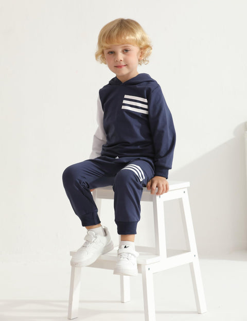 Hevemexy Toddler Boy Clothes Long Sleeve Hoodie Sweatsuits Tops and Pants 2Pcs Fall Winter 2T Boys Clothes Navy Blue