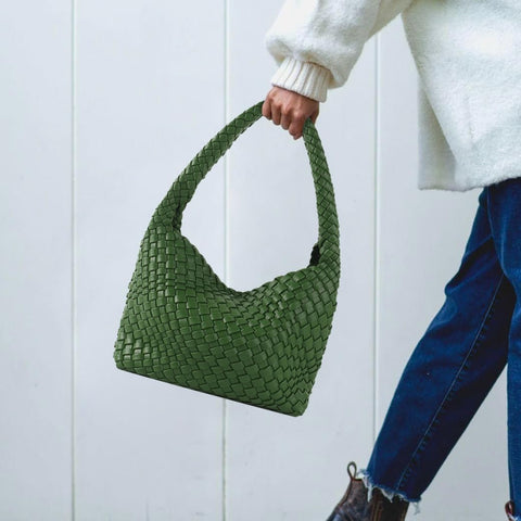 Woven Handbag for Woman Vegan Leather Hand Woven Shoulderbag and Purse Small Fashion Shopper Bag Jinyisong