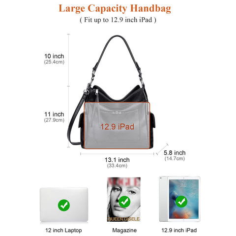 Over Earth Leather Hobo Purses and Handbags for Women Ladies Shoulder Crossbody Purse(O116E-2G Black) Over Earth