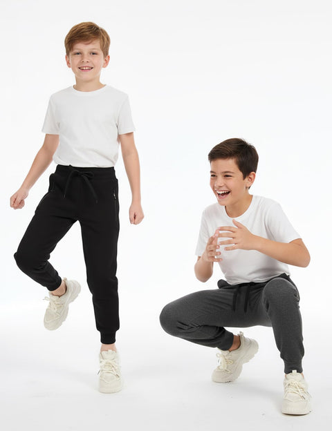 Gihuo 3 Pack Boys Sweatpants Athletic Workout Kids Joggers with Zipper Pocket Drawstring Active Casual Soft Jogging Sweat Pants (BlackLightGreyDarkGrey-S)