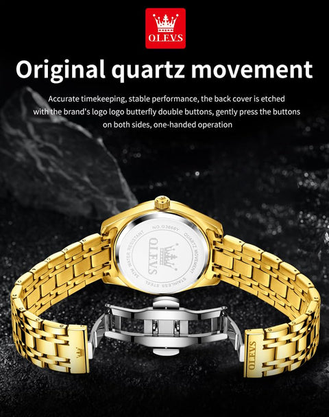 OLEVS Gold Watch for Man Luxury Dress Large Numer Analog Quartz Watch Waterproof Luminous Calendar Easy to Read Watches for Father