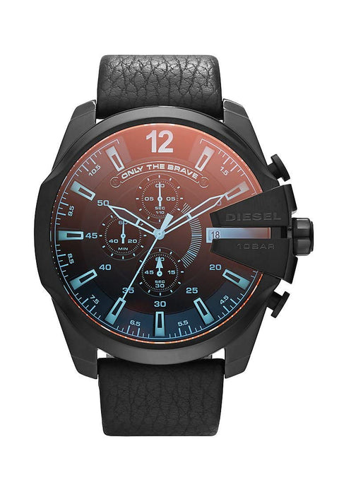 Diesel Mega Chief Stainless Steel and Leather Chronograph Men's Watch, Color: Black (Model: DZ4323) Diesel