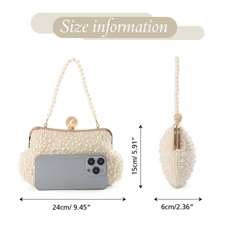 Lanpet Women Pearl Evening Handbags Noble Crystal Beaded Clutch Purse for Wedding Bridal Parites Prom Lanpet