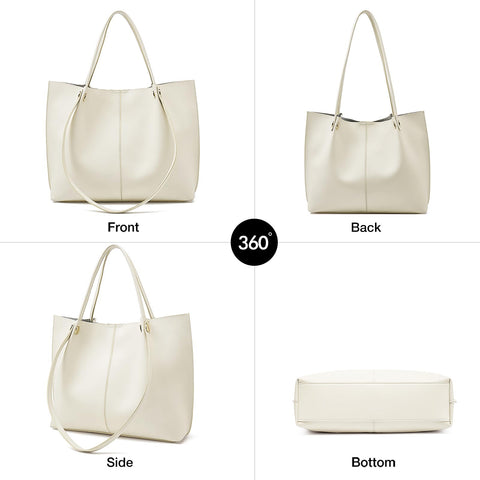 FOXLOVER Women's Soft PU Leather Tote Bag for Women Big Capacity Shoulder Bag Ladies Top Handle Satchel Handbags and Purse (White) FOXLOVER