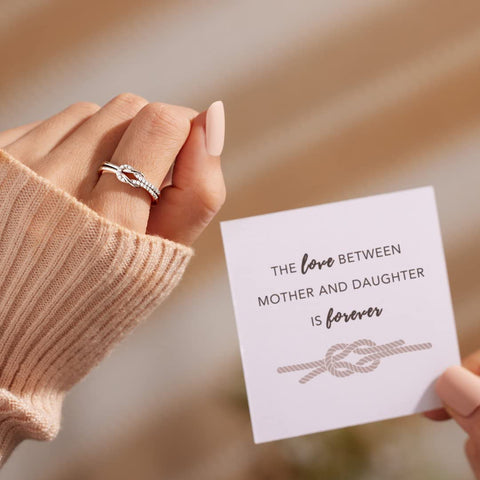 STORYJEWELLERY Mothers Ring, Daughter Gifts from Mom, Birthday Gifts for Mom, Mom Presents, 925 Sterling Silver Square Knot Ring for Women, Christmas, Thanksgiving, Mothers Day, Anniversary Size7Y STORYJEWELLERY