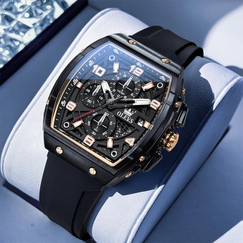 OLEVS Watch Men Big Face Luxury Original Dress Waterproof Casual Nice Wrist Male Black Watches for Men Chronograph Analog Classic Business Rose Gold Arabic Numerals Black Watches Relojes para Hombres