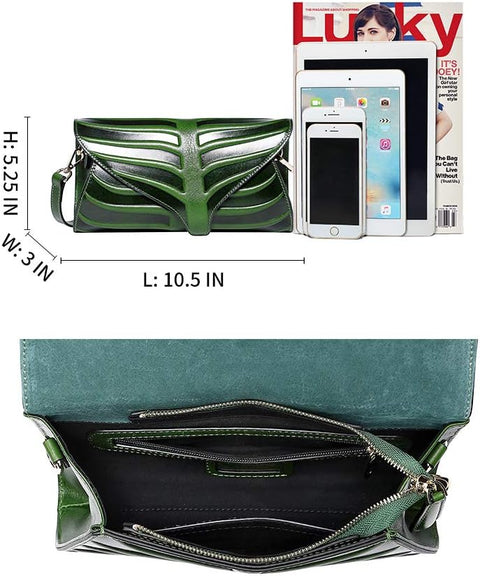 PIJUSHI Womens Designer Leaf Clutch Purse Leather Shoulder Crossbody Bag for Women (22290 Green) PIJUSHI