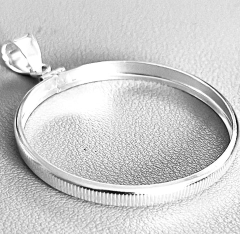 Sterling Silver Coin Bezel Frame Mount Pendant for $1 Peace Morgan Eisenhower Silver Dollar