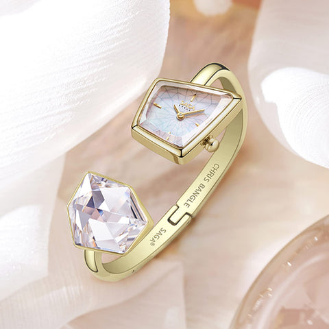 SAGA Women Fashion Watches Luxury Crystal Gold Bracelet Watch Stainless Steel Women's Wrist Watch As Gift for Women SAGA