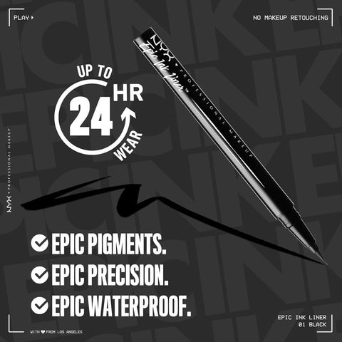 NYX PROFESSIONAL MAKEUP Epic Ink Liner, Waterproof Liquid Eyeliner - Black, Vegan Formula NYX PROFESSIONAL MAKEUP